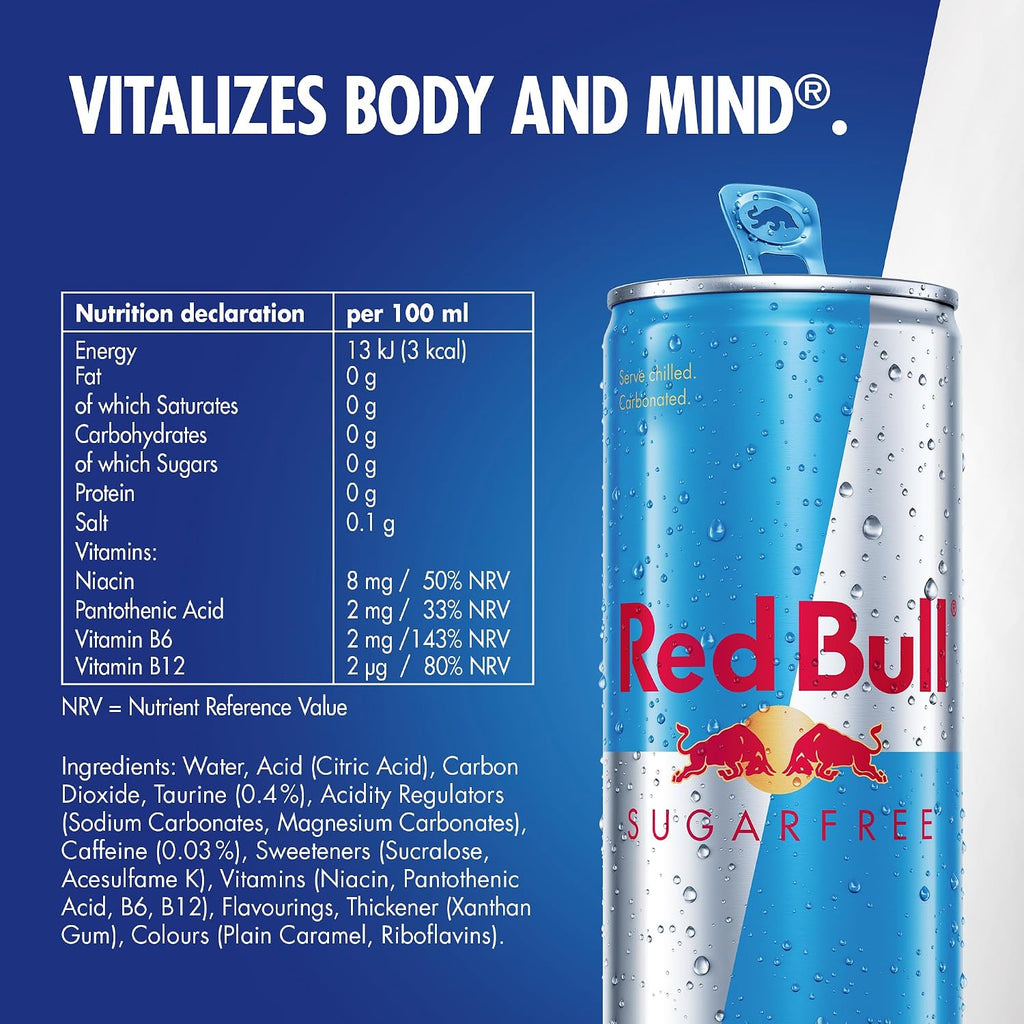 Red Bull Energy Drink Sugar Free, 250 ml (Pack of 12)