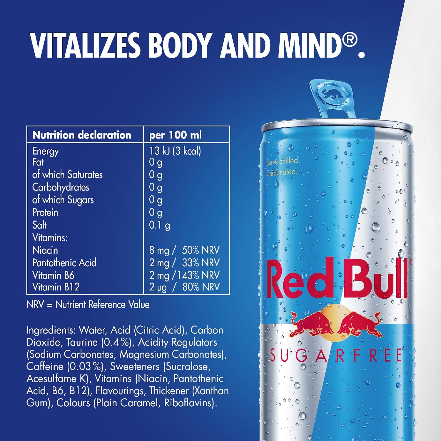 Red Bull Energy Drink Sugar Free, 250 ml (Pack of 12)