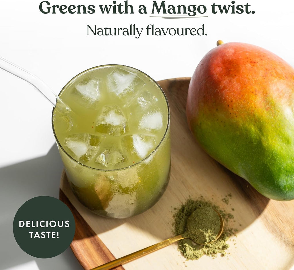 Free Soul Greens | 21 Advanced Greens, Superfoods, and Adaptogens Including KSM-66 Ashwagandha, Vegan & Gluten-Free, Advanced Natural Formula | UK Made | 30 Servings | Mango Flavour