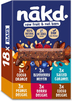 nakd. Variety pack - Raw fruit & nut bars - 100% natural ingredients - No added sugar - Vegan - Gluten free - 18 x 35g bars - 630g
